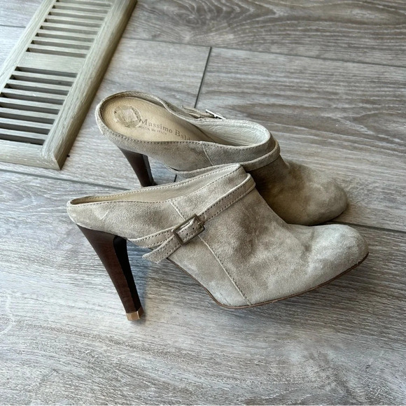 Massimo Baldi Taupe  Suede Leather Mules Made in Italy - Picture 1 of 13